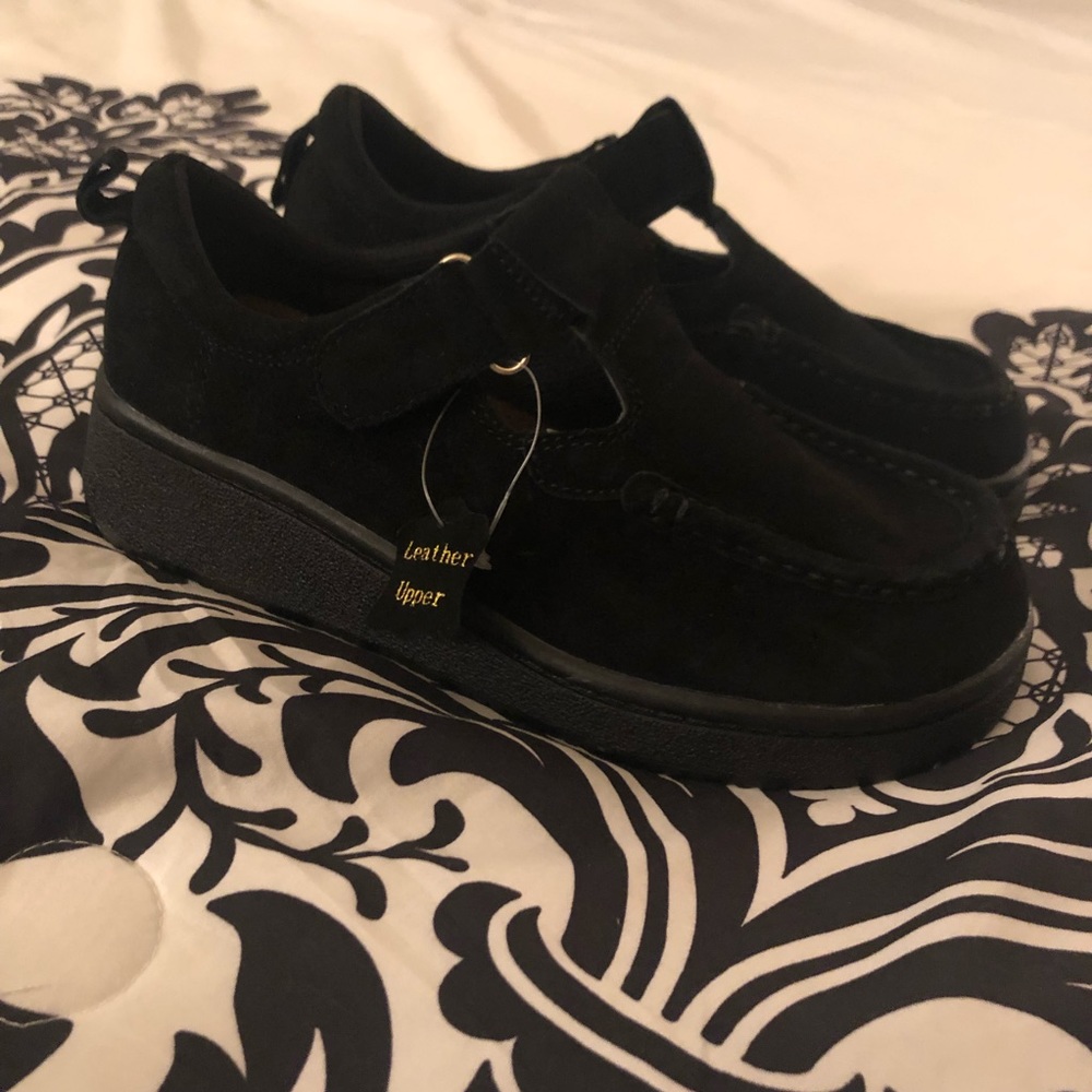 Black TOP Suede Maryjane Platform Creepers Shoes 8